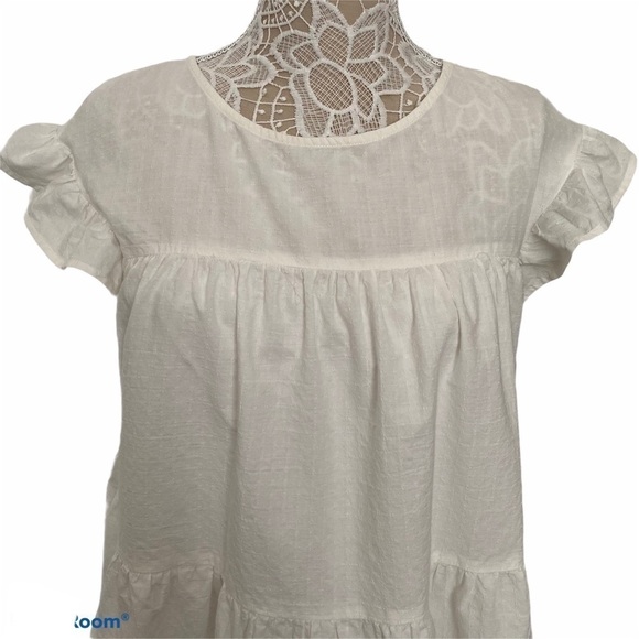 AKIRA white boho ruffle mini dress short sleeves - Picture 5 of 11